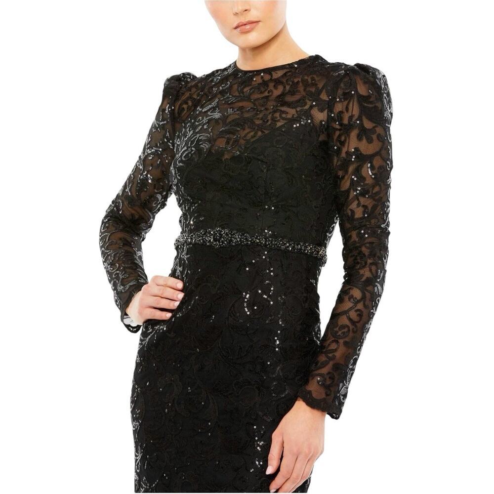 Mac Duggal 68011 Black Embellished Lace Illusion Long Sleeve Gown Size 6 $698 - Picture 2 of 8